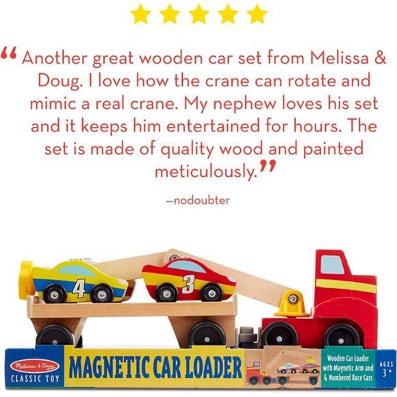 Magnetic Car Loader Wooden Toy Set With 4 Cars and 1 Semi-Trailer Truck - Crane - Picture 6 of 6